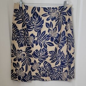 Talbots Size 15 Stretch Tan With Blue Tropical Floral Pattern Sequin Skirt